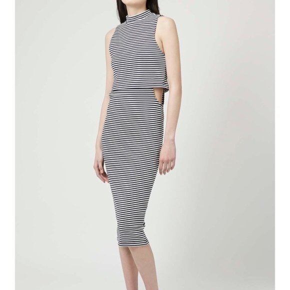 TOPSHOP Striped Mock Neck Cutout Midi Dress - Picture 1 of 6
